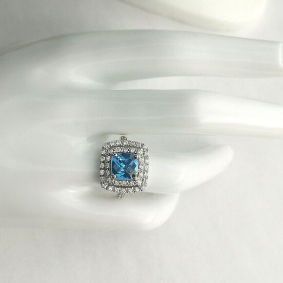 NWT  Swiss Blue Topaz white sapphire halo cocktail ring size 7 - Picture 10 of 10